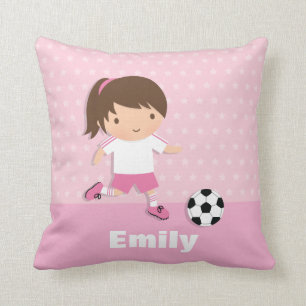 Niedlicher Fußballer Girl Pink Throw Kissen