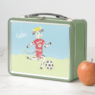 Niedlicher Fußballkuhkindermetallmittagessenkasten Metall Brotdose