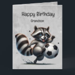 Niedlicher Fußballspieler Raccoon Grandson Birthda Karte<br><div class="desc">Niedlicher Fußballspieler Raccoon Fan Animal Nature Kunst. Großartiges Geburtstagsgeschenk Grandson zum Geburtstag wünschen</div>