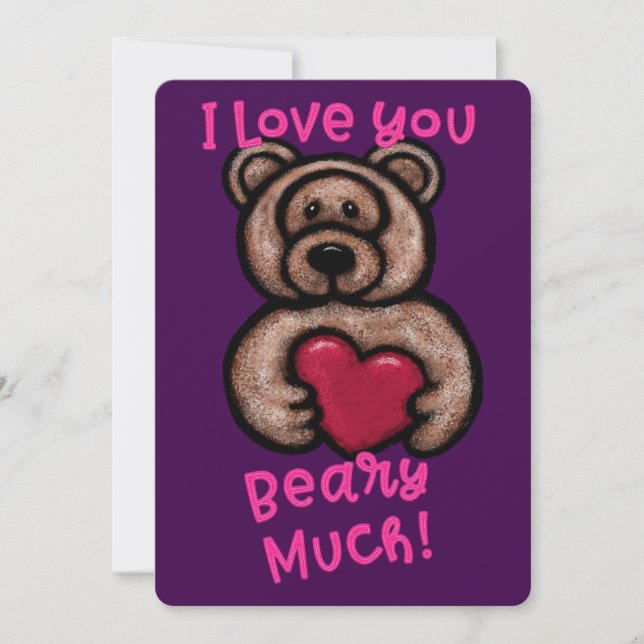 Niedlicher Fuzzy Teddy Bear Valentine Feiertagskarte (Vorderseite)