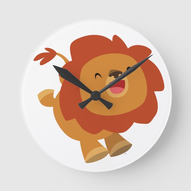 Niedlicher Gamboli-Cartoon Lion Clock Runde Wanduhr (Vorderseite)