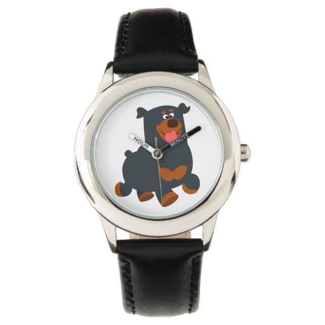 Niedlicher Gamboling-Cartoon Rottweiler Watch Armbanduhr (Vorderseite)
