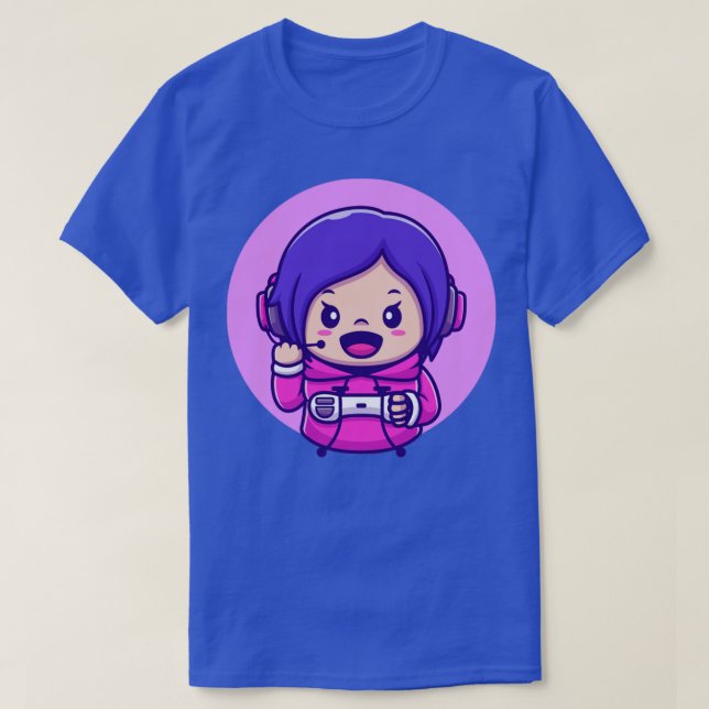 Niedlicher Gaming Holding Joystick-Cartoon T-Shirt (Design vorne)