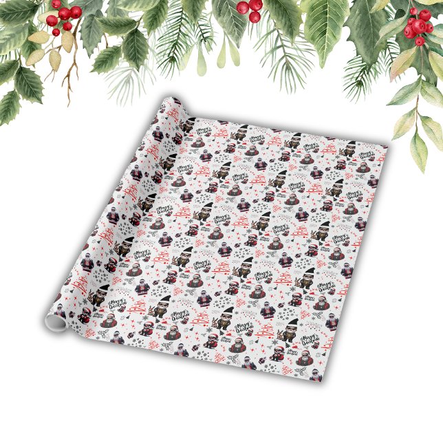 Niedlicher Gangster Weihnachten auf Weiß | Geschenkpapier (Von Creator hochgeladen)