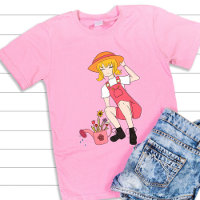 Niedlicher Garten und Blume Girl Blond