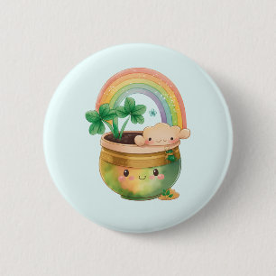 Niedlicher Gartenplanter mit Regenbogen & Klee Button
