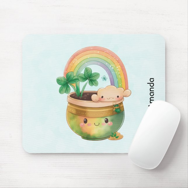 Niedlicher Gartenplanter mit Regenbogen & Klee Mousepad (Mit Mouse)