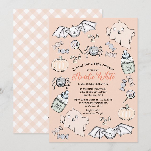 Niedlicher Geist, Bat & Spider Halloween Kinderdus Einladung (Vorne/Hinten)