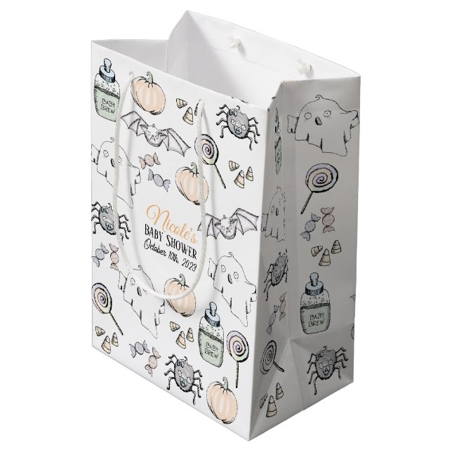 Niedlicher Geist, Bat & Spider Halloween Kinderdus Mittlere Geschenktüte (Rückseite Schrägansicht)