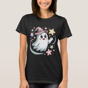 Niedlicher Geist in rosa Hexenhut mit bunten Stern T-Shirt