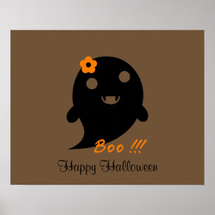 Niedlicher Geist mit Blume und Wort "Boo" Poster