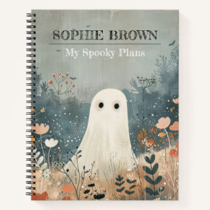 Niedlicher Geist mit Blume Whimsisches Halloween Notizbuch