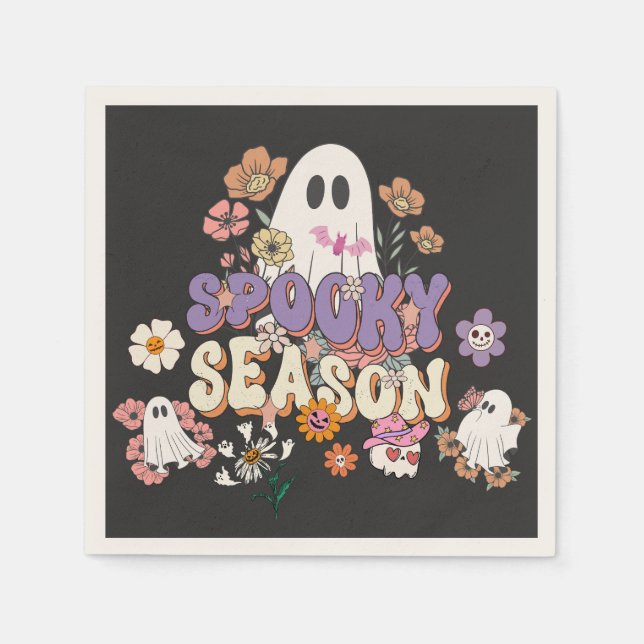 Niedlicher Geist mit Blumen Halloween Paper Napkin Serviette (Vorderseite)