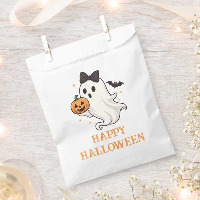 Niedlicher Geist mit Bow und Pumpkin | Halloween Geschenktütchen (Ausgeschnitten)
