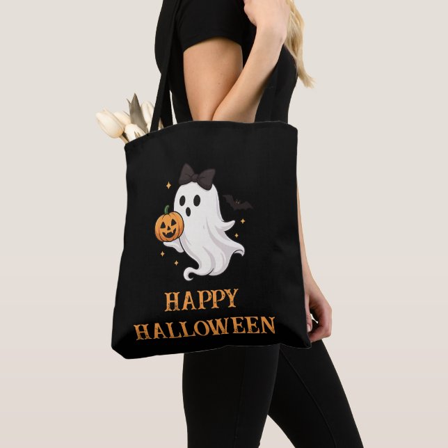 Niedlicher Geist mit Bow und Pumpkin | Halloween Tasche (Von Nahem)