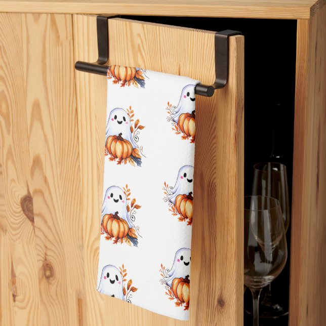 Niedlicher Geist mit Pumpkin Design Küchentücher (Drittel gefaltet)
