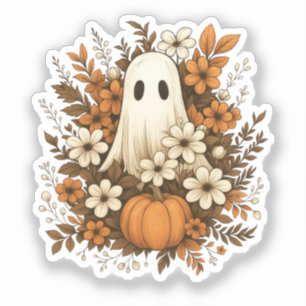Niedlicher Geist mit Pumpkin & Fall Blume - Hallow Aufkleber
