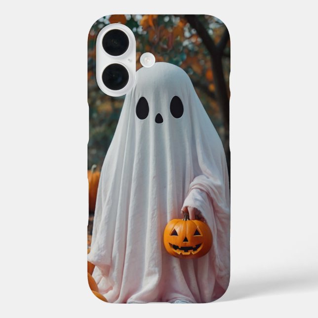 Niedlicher Geist mit Pumpkin iPhone 16 Hülle (Rückseite)