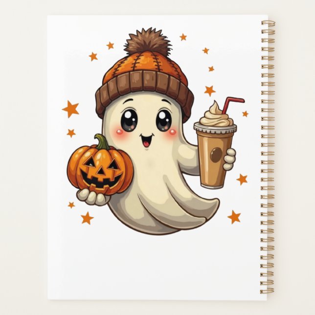 Niedlicher Geist mit Pumpkin & Kaffee Halloween-Pl Planer (Rückseite)