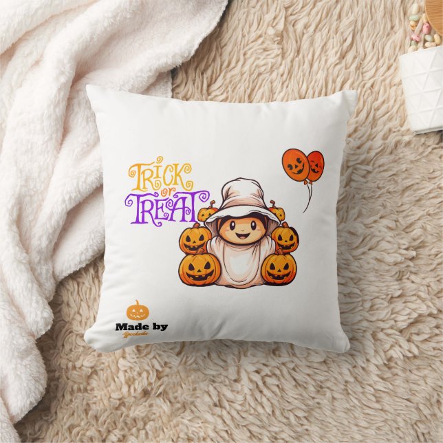 Niedlicher Geist mit Pumpkins Trick oder Treat Hal Kissen (Decke)