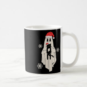 Niedlicher Geist mit Weihnachtsmannmütze mit schwa Kaffeetasse