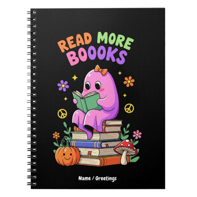 Niedlicher Geist "Read More Booooks" Witziges Hall Notizblock (Vorderseite)