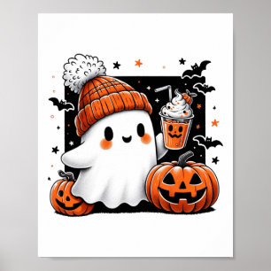 Niedlicher Geist trinken Kaffee Halloween Kostümco Poster