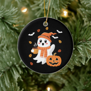Niedlicher Geist trinkt eisgekühlten Kaffee Hallow Keramik Ornament