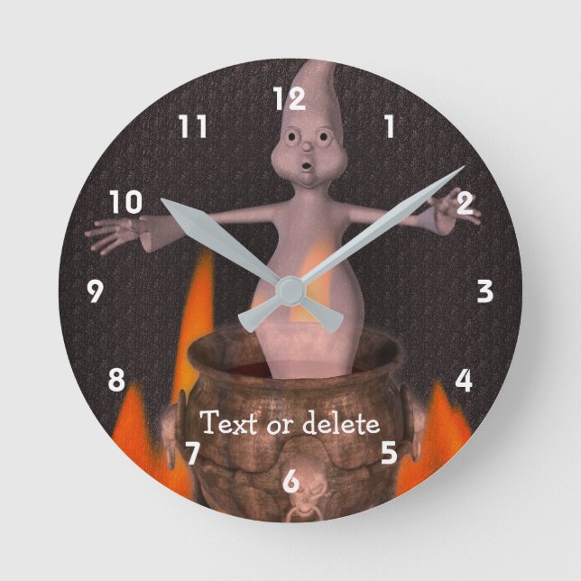 Niedlicher Geist und Flammen Cauldron Personalisie Runde Wanduhr (Vorderseite)