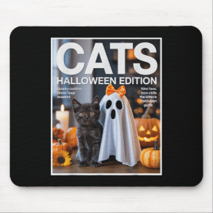 Niedlicher Geist und Schwarze Katze Funny Hallowee Mousepad