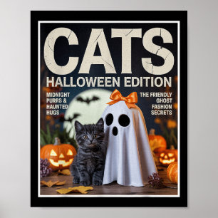 Niedlicher Geist und schwarze Katze Funny Hallowee Poster