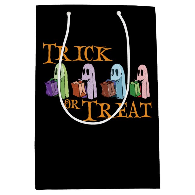 Niedlicher Geistertrick oder Treat Bag Mittlere Geschenktüte (Vorderseite)