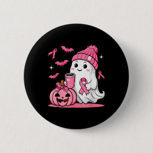 Niedlicher Geistertrinkkaffee Halloween Brustkrebs Button