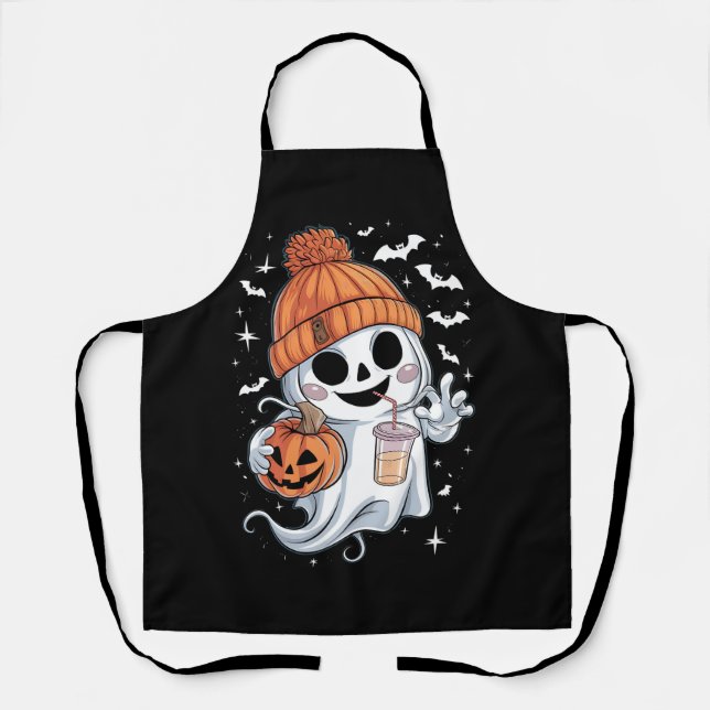 Niedlicher Geistertrinkkaffee zu Halloween-Eiskaff Schürze (Vorderseite)