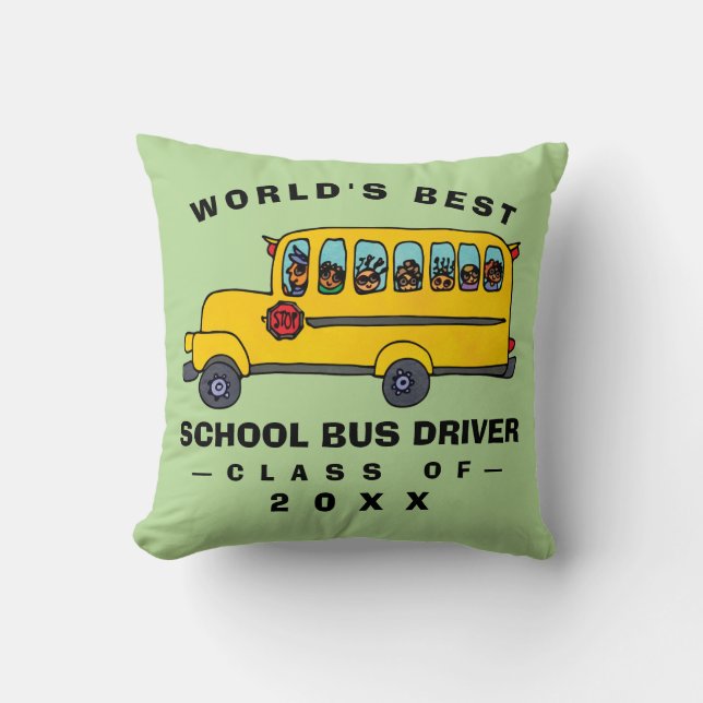 Niedlicher Gelb-Schulbus-Welten - Bester Busfahrer Kissen (Vorderseite)