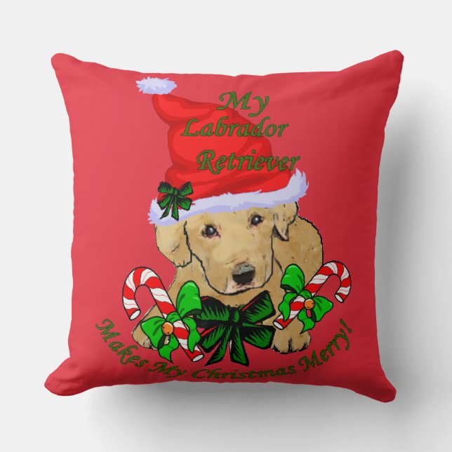 Niedlicher Gelbe Labrador Welpen Weihnachten Kissen (Vorderseite)