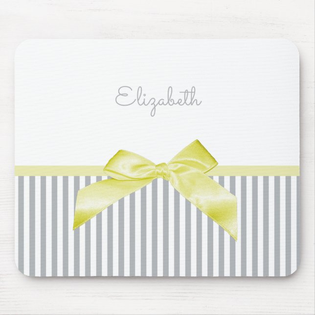 Niedlicher gelber Bow mit grauem Girl-Streifen und Mousepad (Vorne)