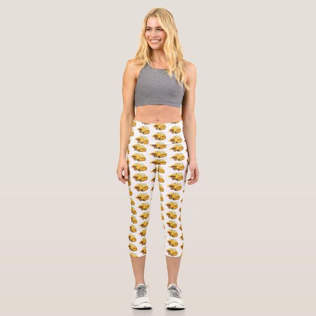 Niedlicher gelber Bulldozer-Comiczeichner Capri Leggings (Vorderseite)