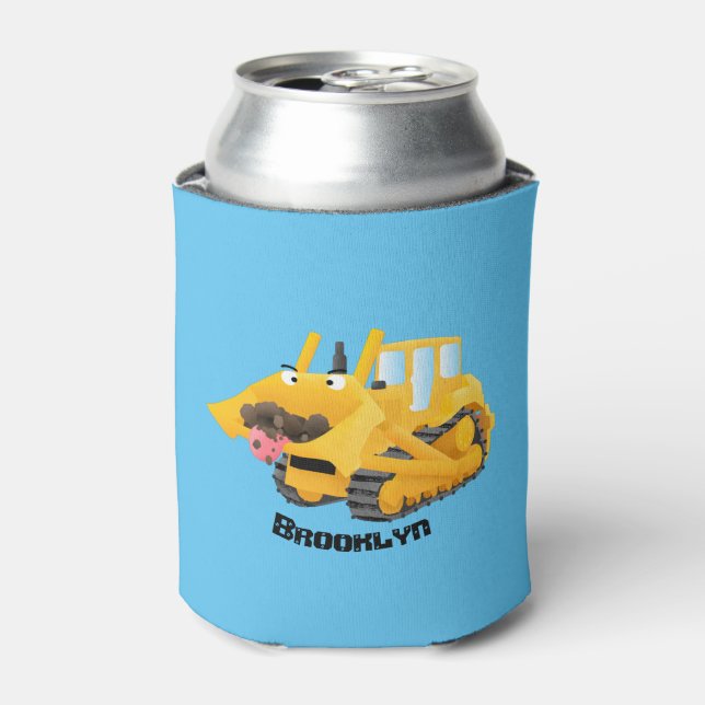 Niedlicher gelber Bulldozer-Comiczeichner Dosenkühler (Kanne Vorderseite)