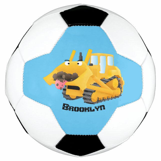 Niedlicher gelber Bulldozer-Comiczeichner Fußball (Vorderseite)