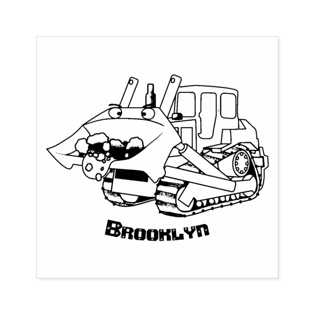 Niedlicher gelber Bulldozer-Comiczeichner Gummistempel (Prägung)