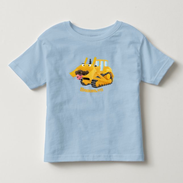 Niedlicher gelber Bulldozer-Comiczeichner Kleinkind T-shirt (Vorderseite)
