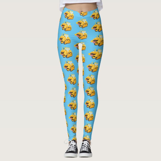 Niedlicher gelber Bulldozer-Comiczeichner Leggings (Vorderseite)