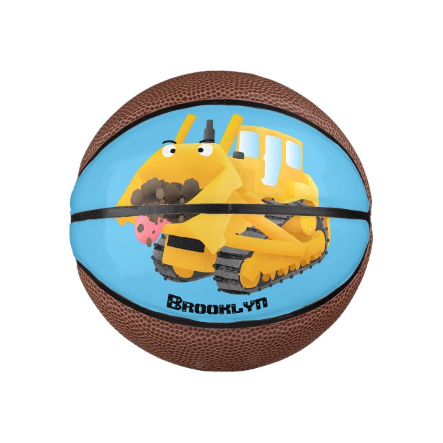 Niedlicher gelber Bulldozer-Comiczeichner Mini Basketball (Vorderseite)