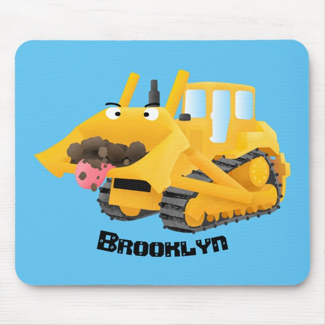 Niedlicher gelber Bulldozer-Comiczeichner Mousepad (Vorne)