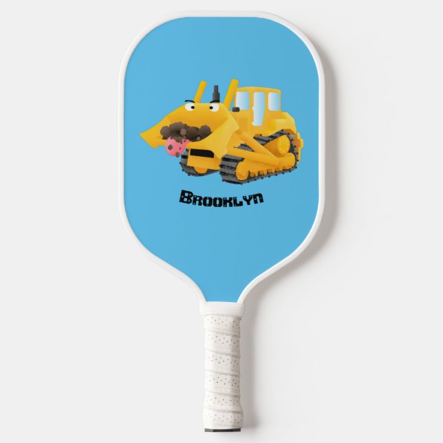 Niedlicher gelber Bulldozer-Comiczeichner Pickleball Schläger (Vorderseite)