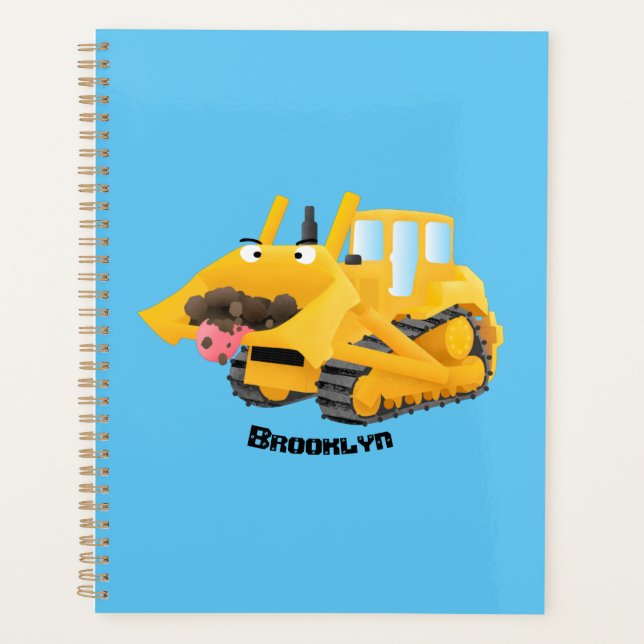 Niedlicher gelber Bulldozer-Comiczeichner Planer (Vorderseite)
