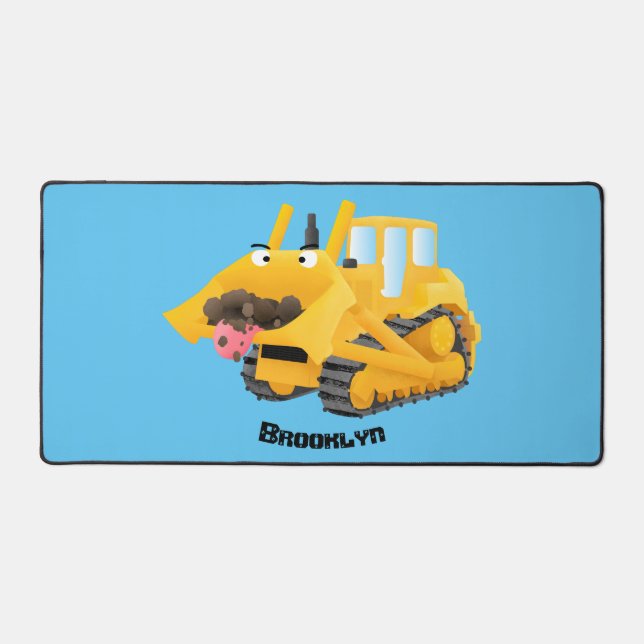Niedlicher gelber Bulldozer-Comiczeichner Schreibtischunterlage (Vorderseite)