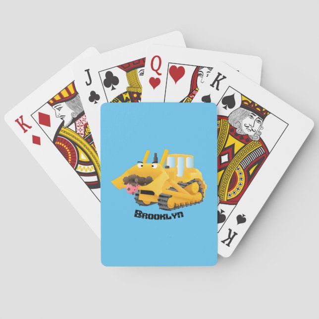Niedlicher gelber Bulldozer-Comiczeichner Spielkarten (Rückseite)
