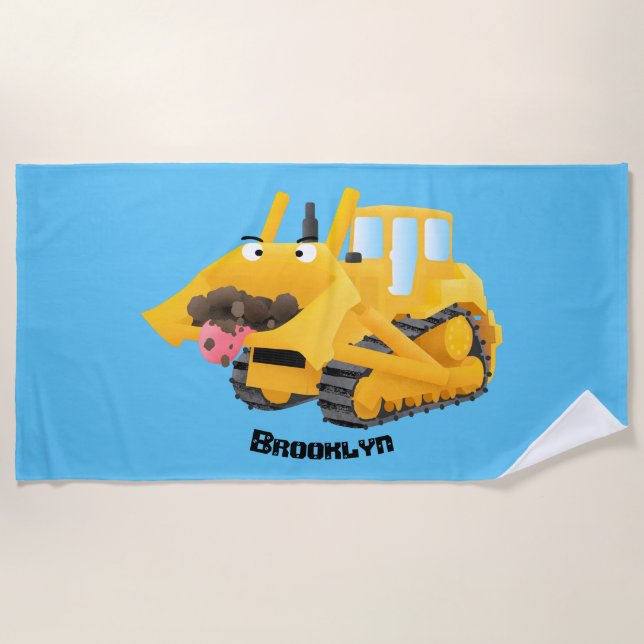 Niedlicher gelber Bulldozer-Comiczeichner Strandtuch (Vorderseite)